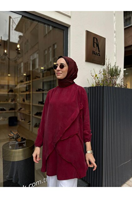 MissWhence 39017 Dikiş Detay Kadın Tunik Bordo - Fiyatı, Yorumları
