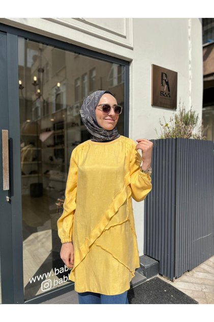 39017 Dikiş Detay Kadın Tunik Sarı