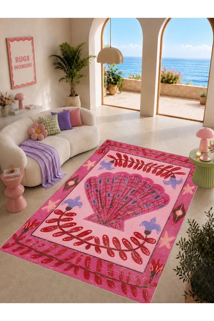 Dora Seashell Patterned Modern Woven Base Decorative Carpet Sdtamour4070