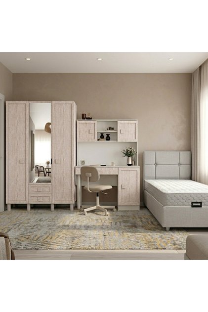 Komple MDF Genç ve Çocuk Odası / Dolap - Çalışma Masası - Baza - Yatak - Başlık