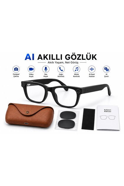 AI Akıllı Gözlük Kameralı Bluetooth Gözlük – Fotoğraf Video Çekimi, Sesli Asistan, Çeviri, Arama ve Müzik Kontrollü