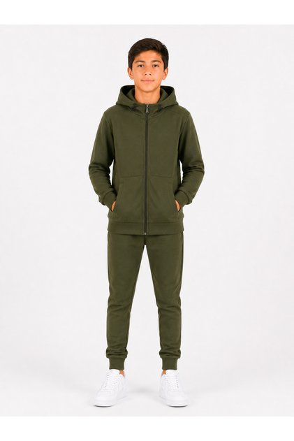 Unisex Children's Cotton Hooded Tracksuit Set 26109 - Khaki
