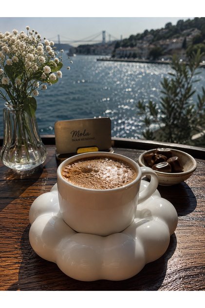 1 Person (2 Pieces) Handmade Ceramic White Daisy Model Turkish Coffee Cup Set 90ml