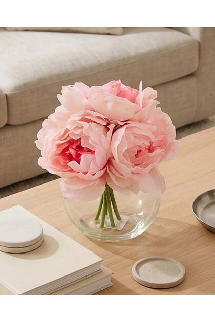 Pink Artificial Peony Arrangement In Glass Vase 22x18cm