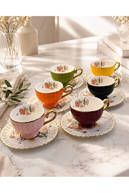 6-Person Porcelain Beautiful Life Coffee Cup 90 ml