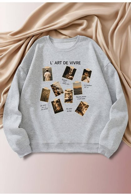Women's Visual Printed Three-Thread Ribbed Sweatshirt