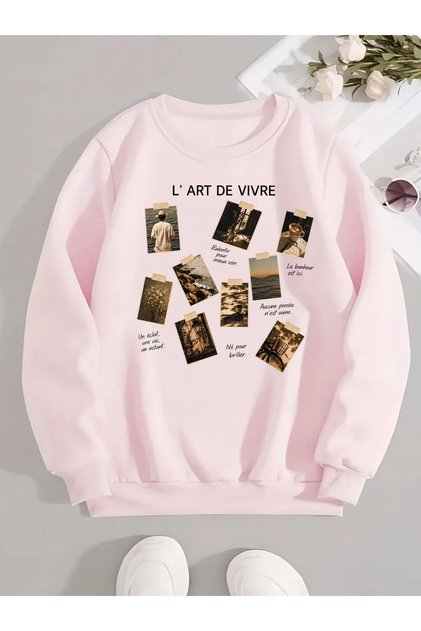 Women's Visual Printed Three-Thread Ribbed Sweatshirt