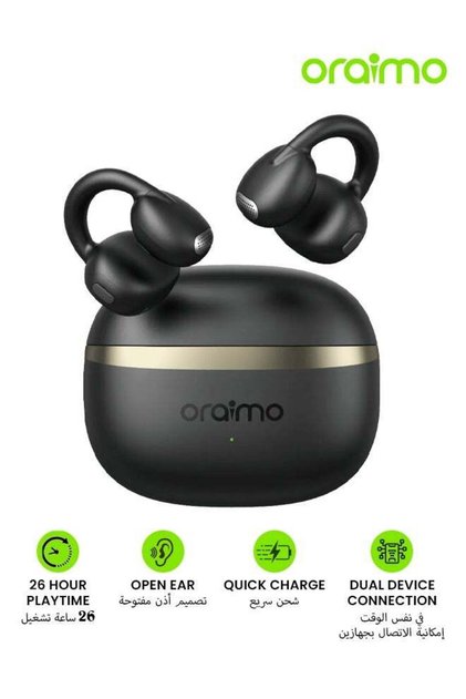 OPN-373 Open-Ear Sports Earphones, 26 Hour Playtime Wireless Earbuds with Mic Clear Call, Noise Cancellation Headphones, Ultra-Comfort and iOS And Android Multipoint Connection - Black