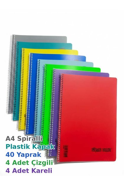 A4 sveska 40 listova spiralna školska sveska 4 komada karirana - 4 komada linijirana plastična korica set od 8