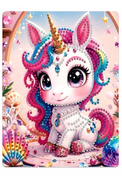 5D Elmas Taş İşleme Kiti Tablo 15X20 cm Pembe Unicorn - Diamond Painting