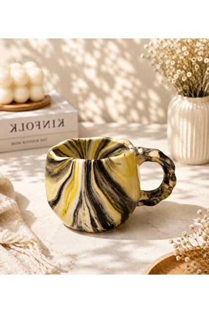 Ebruli Patterned Handmade Ceramic Mug – Coffee Cup with Handle