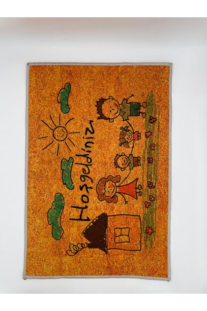 Happy Family Cartoon Welcome Door Mat 40X60 cm - Washable Non-Slip Base Mat
