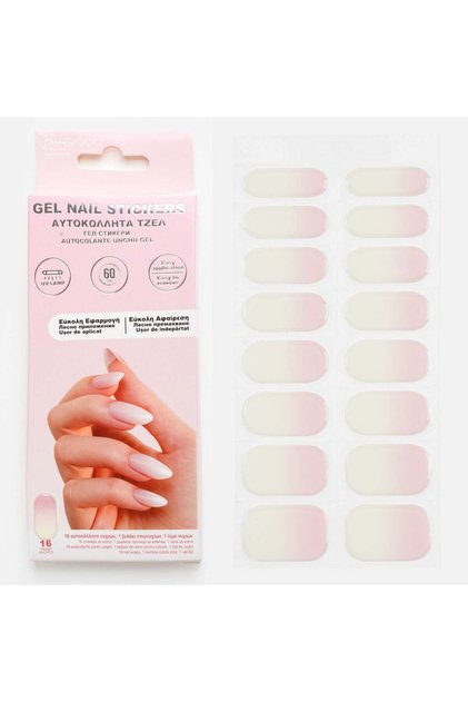 Stickere Unghii cu Gel Roz Ombre - 16buc