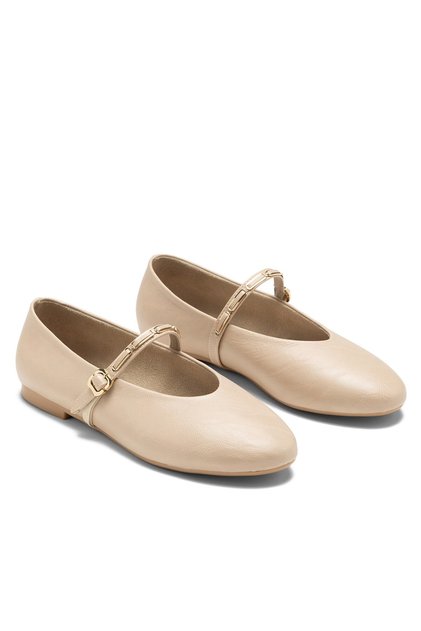 Women's Round Toe Strappy Mary Jane Casual Ballet Flats Beige Skin