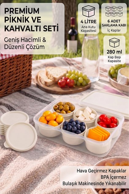 Piksera Breakfast and Picnic Set 7-Piece Multi-Purpose Storage and Serving Set with Lids