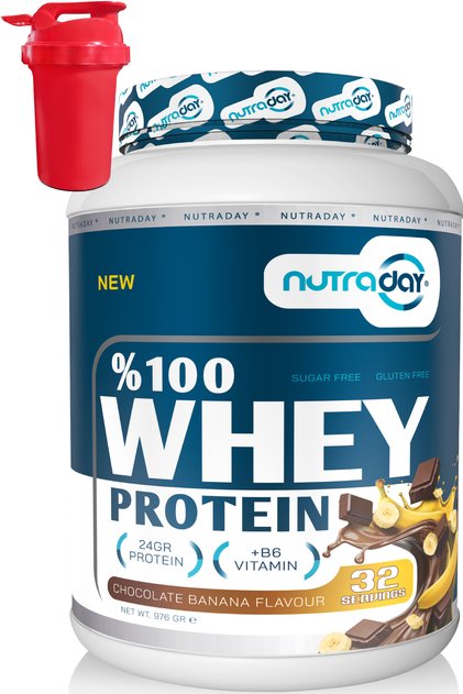 Whey Protein 976 Gr 32 Servings Banana Flavored 24 Grams of Protein 100% Protein Powder Shaker Gifted with a Shaker