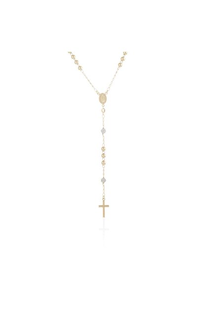Lant tip " Rozariu " din argint 925 , placat cu aur de 14 kt , Piatra: cubic zirconia