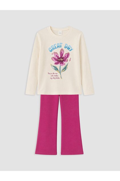 Lcw Kids Crew Neck Printed Girls' Set