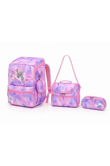 Style Full-Open Domestic Daily School Bag with Accessories for Girls and Boys, Lunch Box and Pen Holder Bag Set