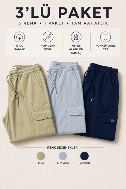 Men's Baggy Cargo Pocket Pants 3-Pack Edw131Tk4