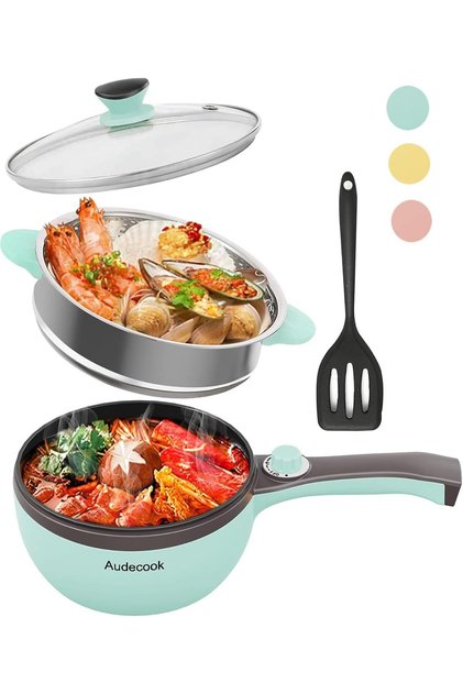 Electric Hot Pot Mini Electric Skillet Adjustable Power Nonstick Portable Cooking Pot Multi