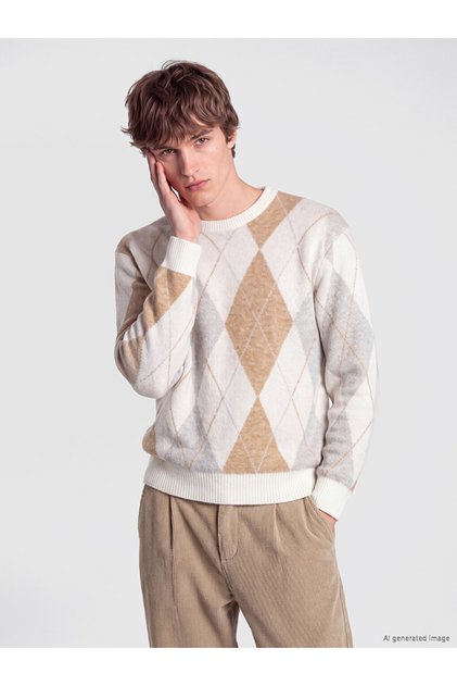 Esvab • Modern & Distinctive Zero Roba Collar Diamond Embroidered Men's Knitwear Sweater