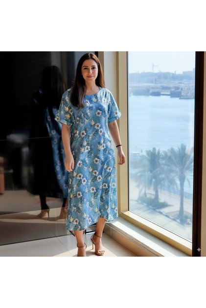 Women's Blue Floral Midi Dress