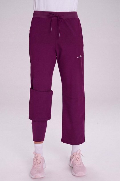 Active Çift Katmanlı Taytlı Boru Paça Mor Spor Pantolonu Eşofman Altı ACT-3
