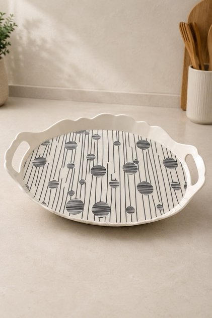 Daire Desenli Oval Tepsi