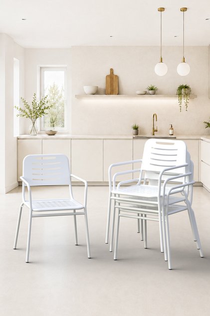 Barut 4'lü Metal Bahçe Balkon Mutfak Sandalyesi Beyaz