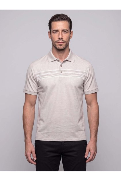 Beige Micro Patterned Men's Polo Neck T-Shirt