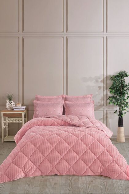 Striped Jakarlı Wellsoft Çift Kişilik Uyku Seti Lastikli Çarşaflı 4 Parça