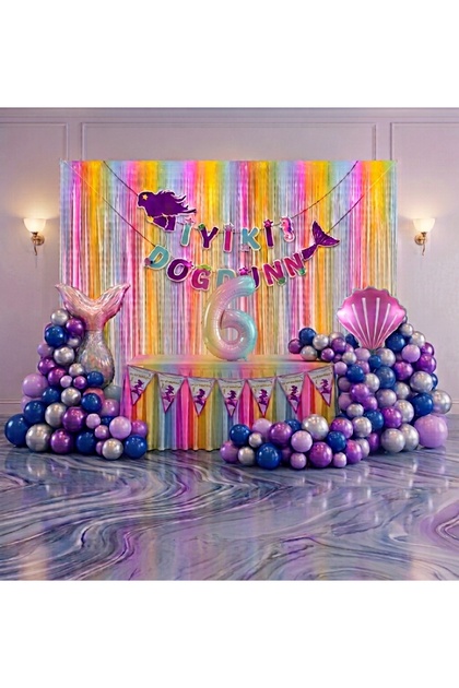 6 Year Old Mermaid Themed Birthday Balloon Decoration Party Set - Cake Table Decoration Set