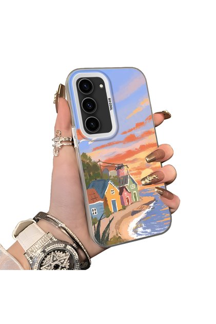 Samsung Galaxy S23 Compatible Sunset Seaside Scenery Printed Acrylic Back Silicone Edge Phone Case