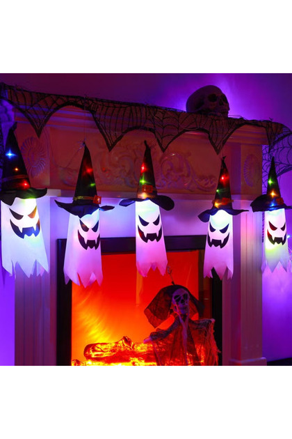 (eb41)Festival Decorations Ghost Witch Hat with Lights,for Party Indoor Outside Ornaments and Yard Tree Garden,5pcs(Ghost)
