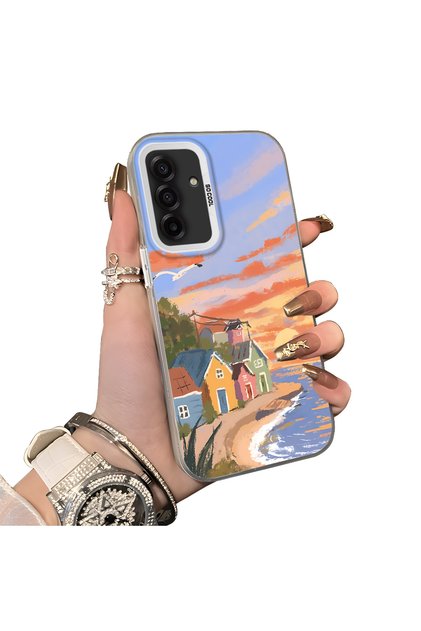 Samsung Galaxy A17 4G/5G Compatible Sunset Seaside Scenery Printed Acrylic Back Silicone Edge Phone Case