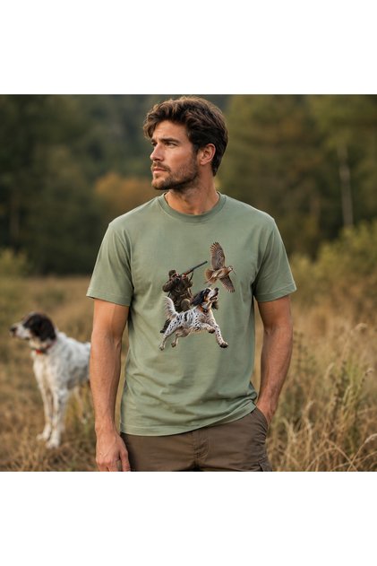 Collection Unisex Hunter Dog and Whelp Printed Crew Neck Short Sleeve T-Shirt