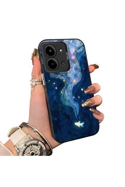 For Xiaomi Redmi 15C 5g Compatible Dreamy Starry Sea Fish Pattern Acrylic Back Silicone Edge Phone Case