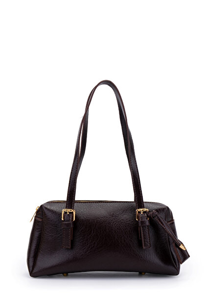 Double Compartment Belt Detailed Women's Shoulder Bag Venus Brown