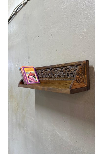 Ahşap Oyma Tekli Kitaplık Rafı 60cm