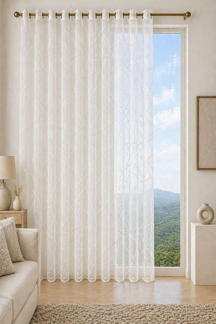 Iznik 17309-17310 Brode Special Size Tulle Curtain 200X250 1X3 Pleat