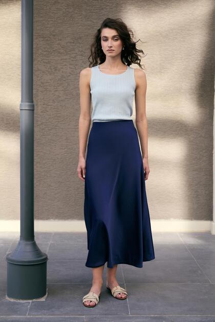NAVY BLUE SATIN SKIRT