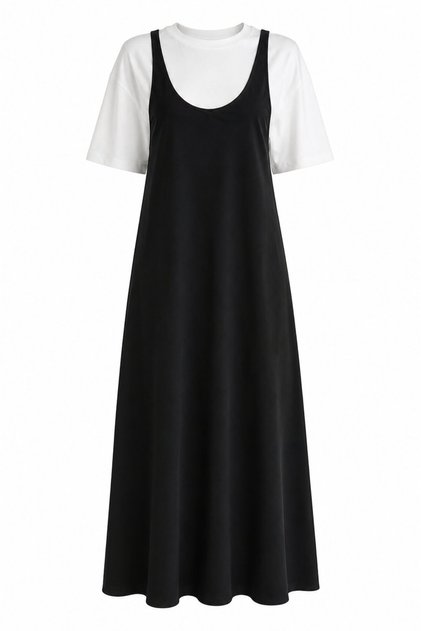 Black T-Shirt Dress Double Set - 2Y4131