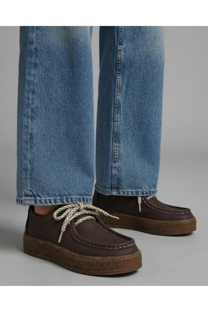 Women's tan chunky sole lace-up casual loafers