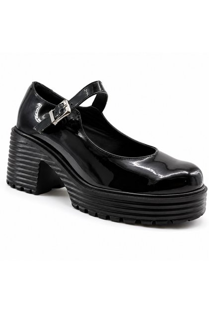 Girl's Black Patent Leather Look Buckle Detailed Thick Sole Stylish Daily and Special Occasion Shoes