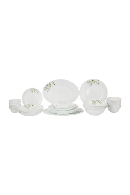 42 Piece Opalware Dinner Set RF12881, Microwave Safe, White and Green