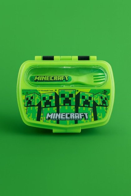 Stor Minecraft Lunchbox with Spoon and Fork - Creeper Design |   Children's Food Box