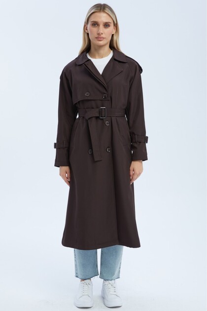 Reglan Sleeve Seasonal Lined Long Trench Coat, Cap
