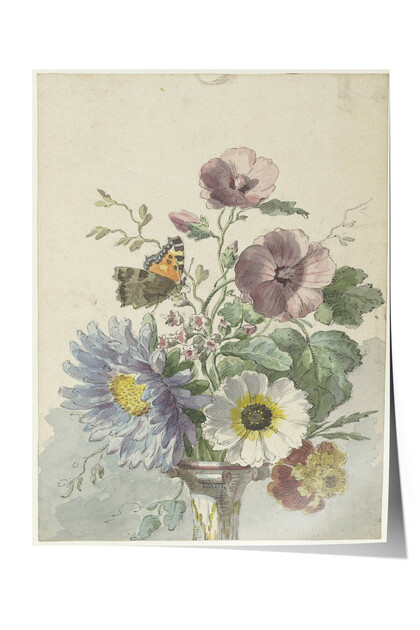 Poster Premium Botanic Vintage, Buchet de flori în acuarelă și fluture, Nr.: 20524