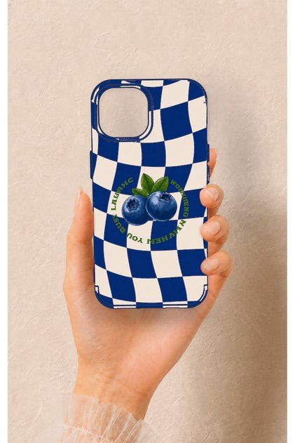 iPhone 15 Compatible Blueberry Patterned Silicone Case